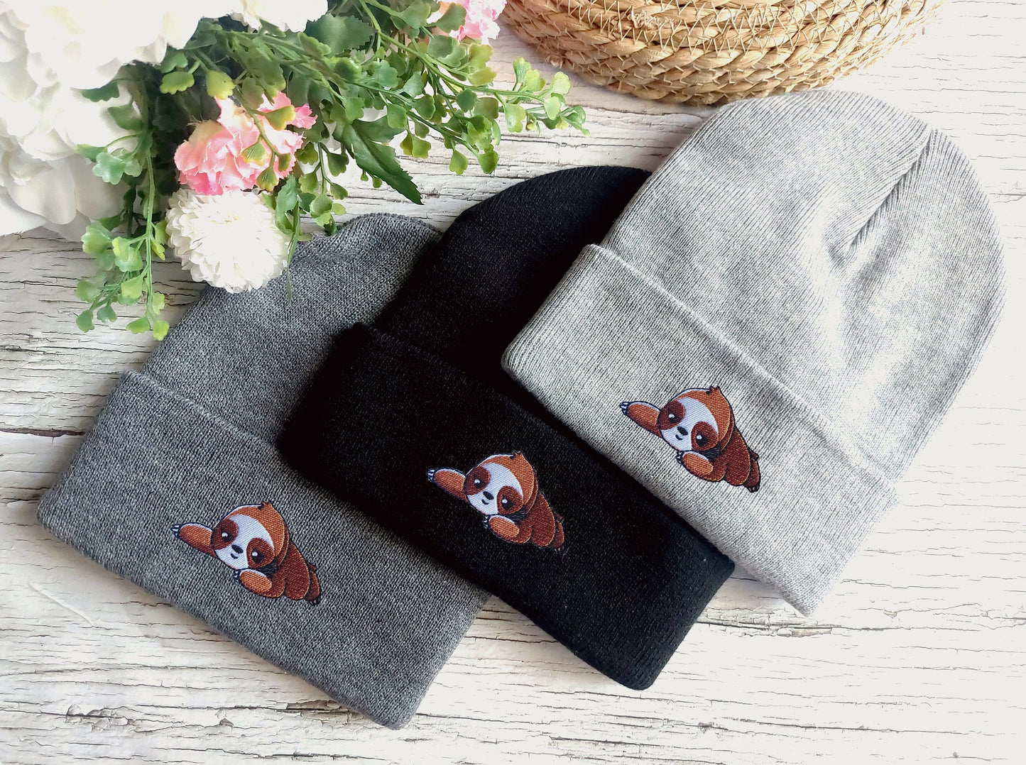 Cute Sloth Beanie / Embroidered Beanie / Sloth Bonnet / Winter Hat