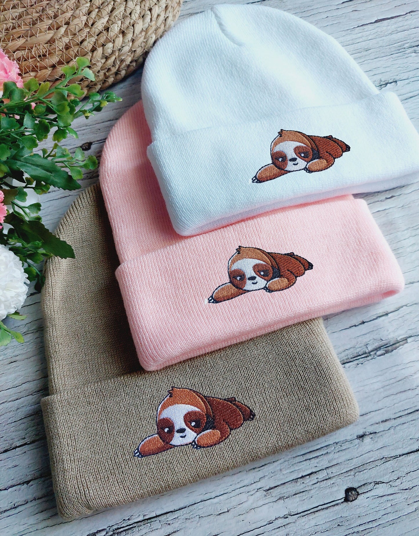 Cute Sloth Beanie / Embroidered Beanie / Sloth Bonnet / Winter Hat