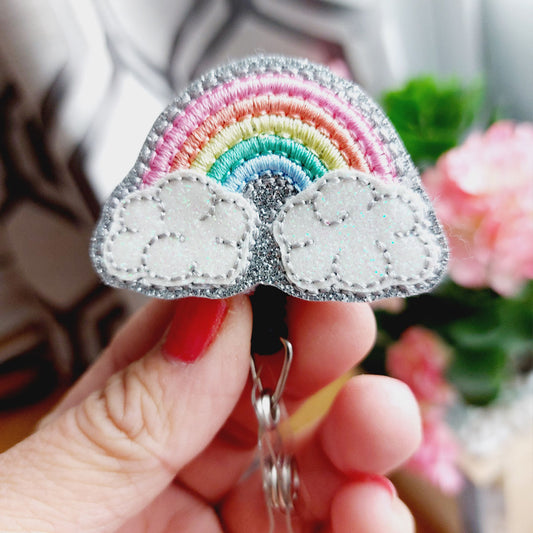 Rainbow With Clouds Badge Reel