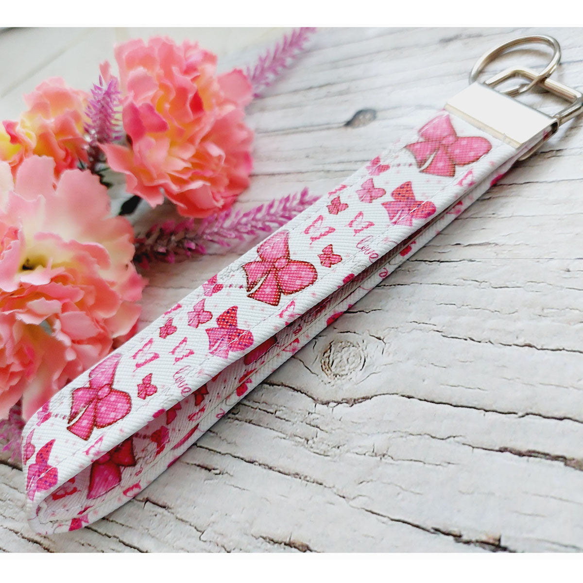 Pinky Ribbon Wristlet Keychain